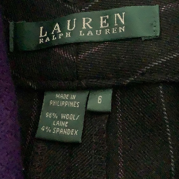 Lauren Ralph Lauren pant suit purple jacket and dark grey pin striped no pleats - Picture 7 of 7